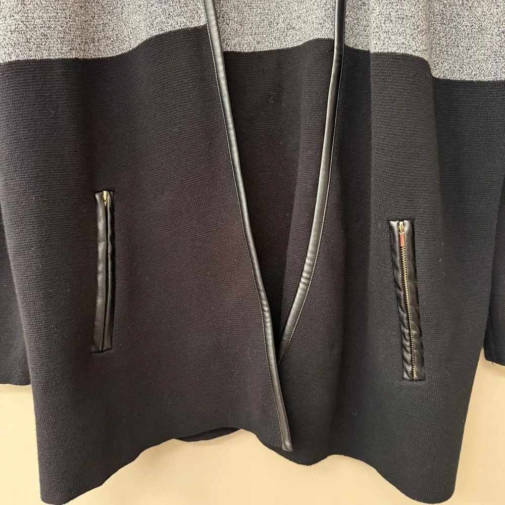 Charter Club Women Colorblock Cardigan Size P Large Cotton Faux Leather Trim